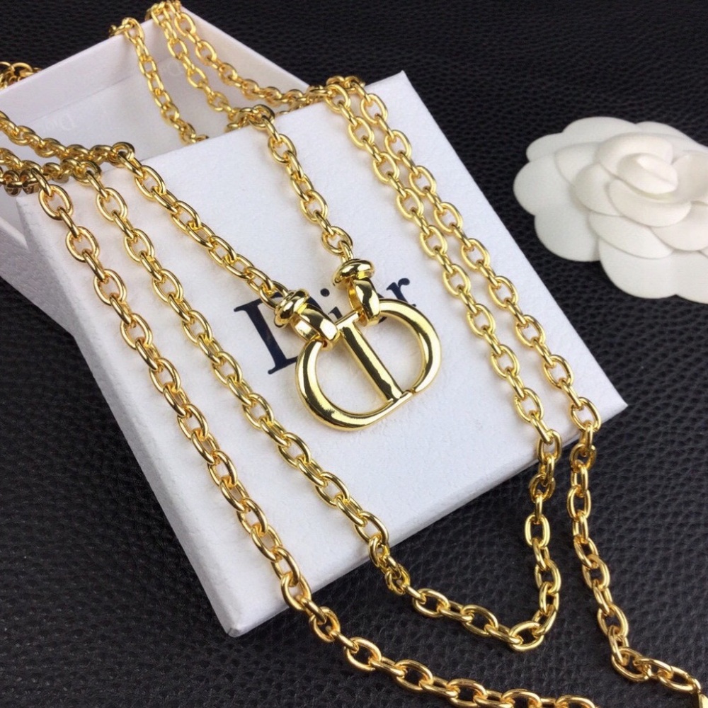 Dior Gold Chain Necklace with Crystal CC Pendant - Picture 4 of 8